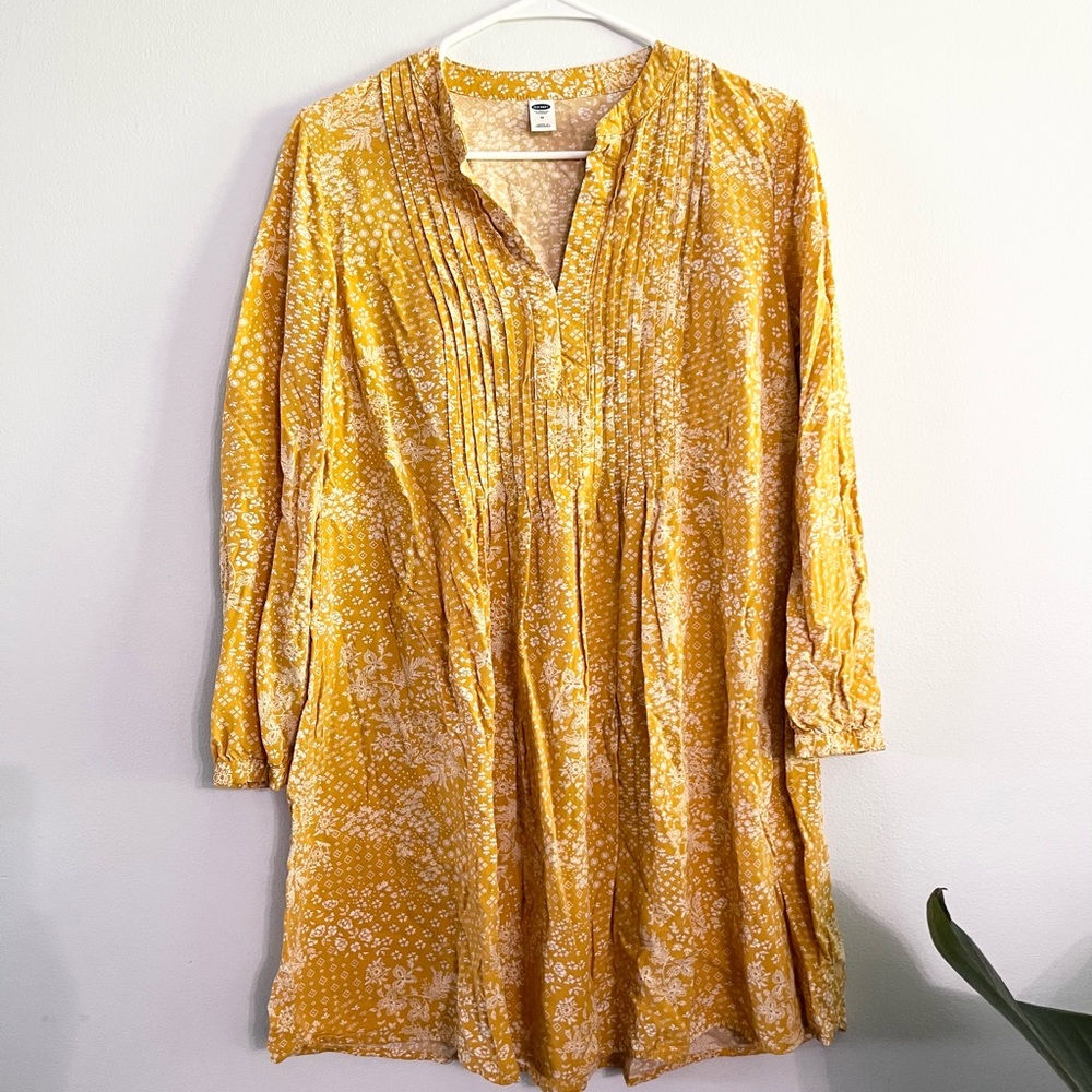 Old Navy Yellow and White Floral A Lined Babydoll Dress With Sleeves Medium - Picture 2 of 5